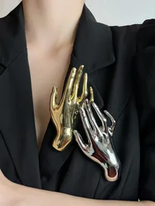 Einzigartige Metall Hand Brosche surrealistisches Design Anstecknadel fuer Anzug Damen Herren