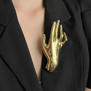 Surrealistische Hand Tulpe Gesicht Lippen Blatt Brosche Für Herren Damen Anzug Schal Pin Gold Silber Glattes Metall Legierung Strass Pin Zubehör