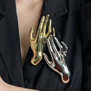 Große metallische glatte Hand Brosche Anzug Nadel Mode Kleidung Accessoires Damen Herren