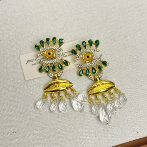 Boucles d'oreilles œil maléfique vintage strass style français bijoux fantaisie femme