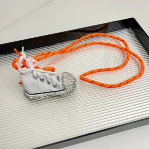 Collar con colgante de zapato lona strass, cuerda naranja larga cadena suéter moda mujer.