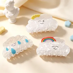Cute Cloud Hair Claw Clips Acetate Artificial Pearl Texture Cartoon Weather Rainbow Sun Raindrop Smile Face Daily Accessories For Women