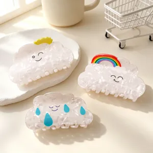 Set of 8cm cartoon cloud hair claw clips with rainbow sun raindrop designs for girls