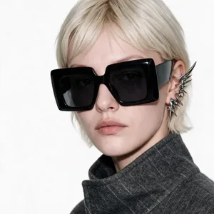 Retro oversized square sunglasses for men and women, black thick frame eyewear