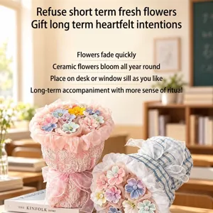 Handgemaakt Keramiek Bloemenboeket Ornament Jingdezhen Ambacht Dag van de Leraar Cadeau Met Tas Voor Leraar Verjaardag Thuis Decor
