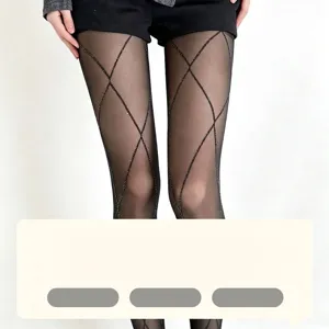 Collants Sexy pour Femmes avec Fil d'Argent Motif Losanges Ultra-Fins Amincissants Pailletés Maille Diamant pour Printemps Été