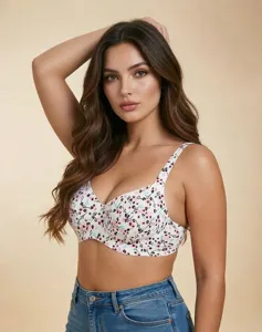 Floral print underwire push-up bra for women in a studio model shot