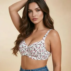 Floral printed push-up bra with underwire for large sizes providing shaping and lift