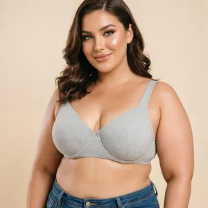 Comfortable grey plus size bra with underwire support for a flattering and smooth fit