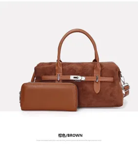 Détail de l'ensemble de sacs Boston marron givré rétro avec fermoir à boucle en métal