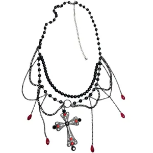 Chaîne de taille multicouche croix vintage gothique perles corps bijoux robe accessoires
