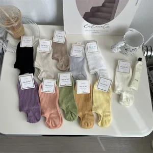 Chaussettes Invisibles Côtes en Coton Décontractées pour Femmes Printemps Été Respirantes Couleur Unie