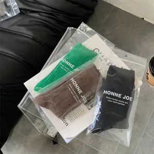 Autumn winter distressed socks women solid color stacked socks casual cotton hosiery detail