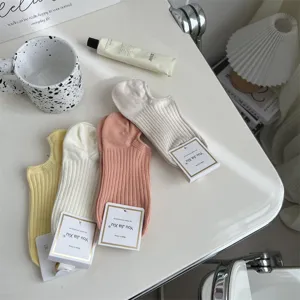 Printemps été femmes couleur unie côtelée invisible chaussettes courtes en coton respirant