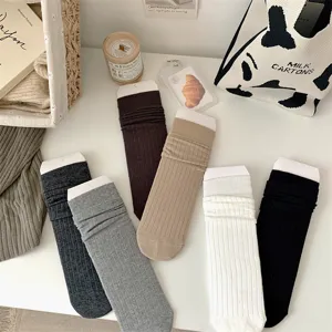 Chaussettes mi-mollet côtelées pour femmes, coton doux unicolore tricoté décontracté, multicolore