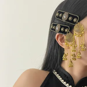 Neuer Chinesischer Ethno-Stil Glocke Quaste Haarspange Metall Strass Seitenclip Pony Haarnadel Reise Haarschmuck Für Damen