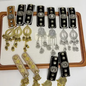 Neuer chinesischer Ethno-Haarclip mit Quasten, Vintage Samt Strass Seitenhaarspange für Damen.