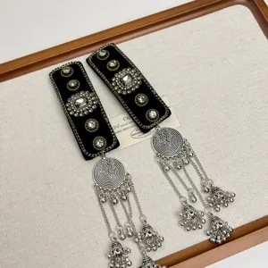 Neuer chinesischer ethnischer Glocken Quasten Haarklammer Samt Strass Haarschmuck Accessoire.
