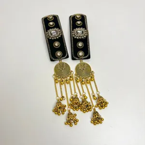 Neuartige chinesische ethnische Quasten-Haarspangen mit Samt und Strass, Vintage-Design.