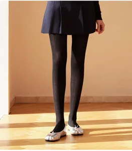 Femmes collants côtelés à orteils séparés printemps automne fin noir bas élégants