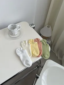 Femmes respirant chaussettes invisibles bas printemps ete couleur unie rayees coton chaussettes