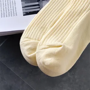Women solid color cotton ribbed slouch socks, comfortable casual daily wear detail view.