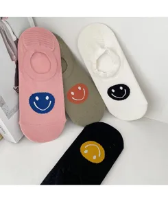 Chaussettes invisibles smiley en coton mignon pour femmes, chaussettes basses respirantes