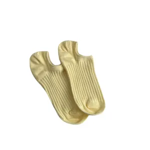 Chaussettes invisibles côtelées pour femmes jaune clair été respirantes coton décontractées