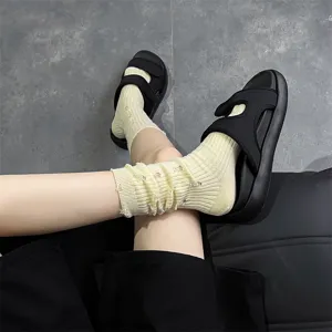 Women's casual cotton distressed pile socks solid color fashion mid-tube socks comfortable breathable