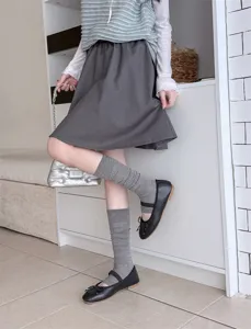 Women summer grey stirrup leg warmers casual knitted ribbed long socks fashion ballet style