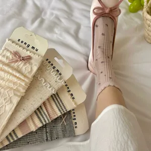 Calze a tubo medio dolci coreane con fiocco da donna calze casual con volant