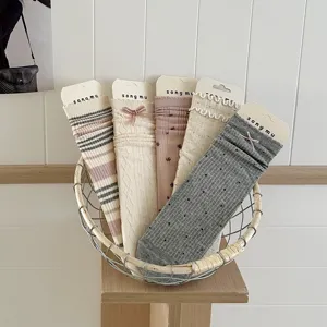 Set di calze al polpacco stile coreano dolce con fiocchi carini e bordi volant, cotone.