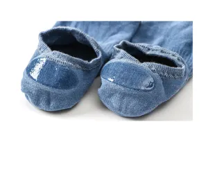 Blue cotton invisible boat socks detail showing comfortable heel anti-slip grip feature