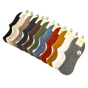Women Summer Thin Cotton Blend Solid Color No Show Boat Socks Casual Breathable Invisible Low Cut Socks