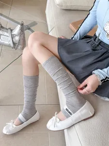 Stylish women grey ribbed stirrup leg warmers spring summer ballet style long socks new