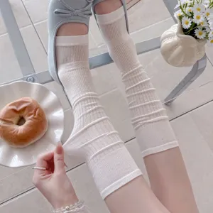 Women stirrup leg warmers spring summer breathable ribbed slouch socks in classic white