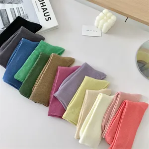 Colorful cotton mid-tube socks for women, solid candy color casual daily wear hosiery.