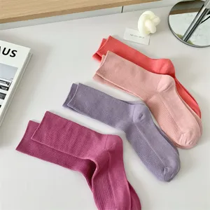 Casual solid color candy color cotton women mid-tube socks comfortable breathable daily wear