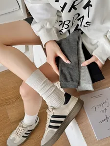 Chaussettes mi-mollet côtelées pour femmes unies chaussettes coton décontractées lot multicolore