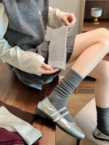 Chaussettes mi-hautes côtelées pour femme slouch couleur unie bas casual automne hiver