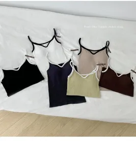 Women pearl fiber seamless French ribbed camisole with chest pad built-in multi-color