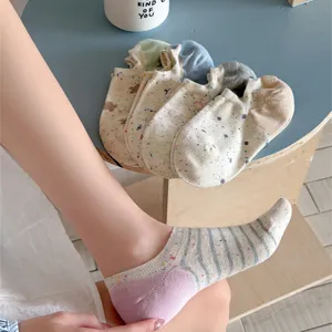 Pinkies de Algodón Casual para Mujer Lunares Calcetines Invisibles de Corte Bajo Talón en Contraste