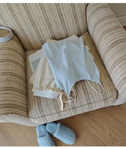 Soft double-sided fleece camisole set with chest pads, cozy winter loungewear detail view.