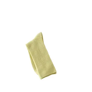 Women solid color cotton mid tube socks casual ribbed hosiery bright yellow main view