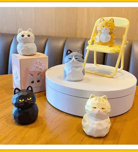 Cute wooden style cat figurine resin desktop ornament creative office home decor display piece