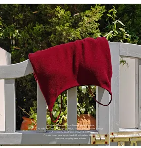 Burgundy velvet bralette detail, built-in bra pads, soft mousse fleece fabric, outdoor setting