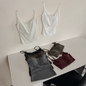 Women lace trim ribbed camisole built-in bra button up tank top casual summer apparel