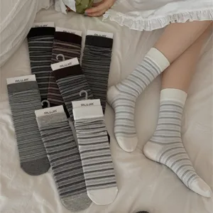 Japanese striped mid-tube socks, cotton material, casual daily wear comfortable socks.