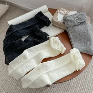 Calzini da donna in cotone stile coreano con perle e deliziosi polsini per autunno.