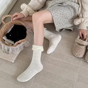 Calzini donna stile coreano con perla decoro cotone traspirante morbido e comodo
